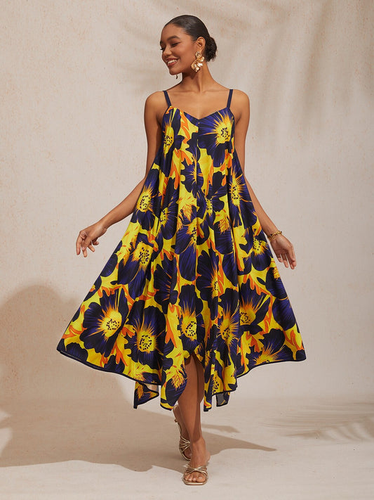 Vacation Sun Floral Rayon Cami Dress