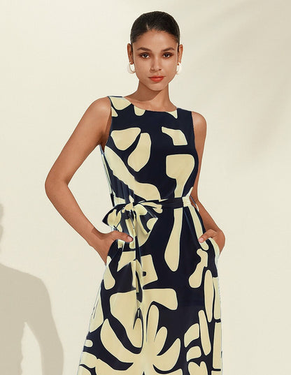 Matte Satin Sleeveless Floral Print Vacation-Style Maxi Dress