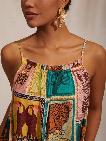 Vacation Beach Element Loose fit Chiffon Cami Dress