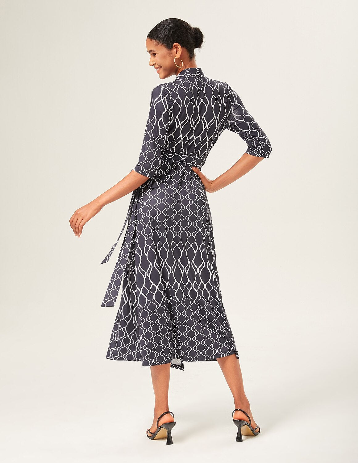 Geometric Print Stretch Satin Wrap Dress