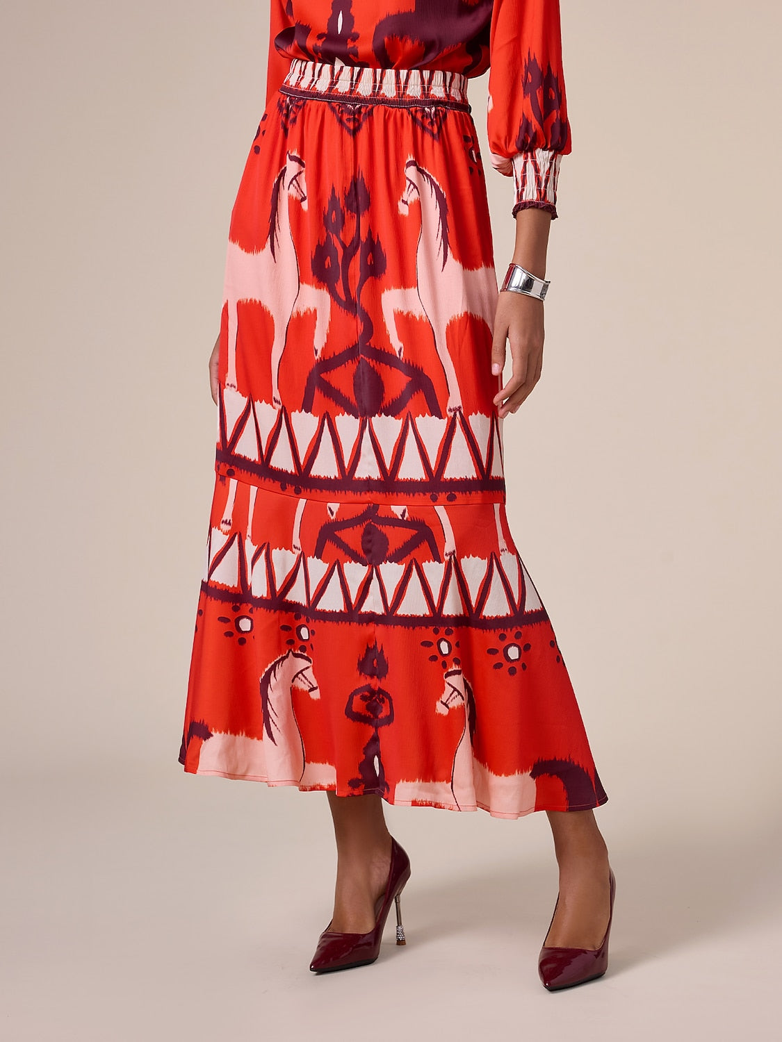 Chiffon Orange Printing Elegant Bohemia Midi Skirt