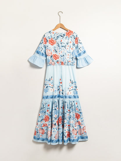 Maxi Dress Satin Floral Printing