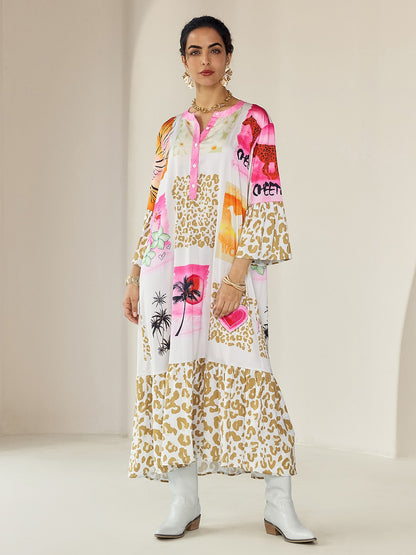 Satin Leopard Print Button Up Maxi Dress