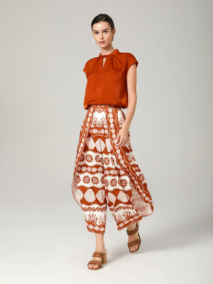 Orange Stand-Up Collar Sleeveless Knotted Top