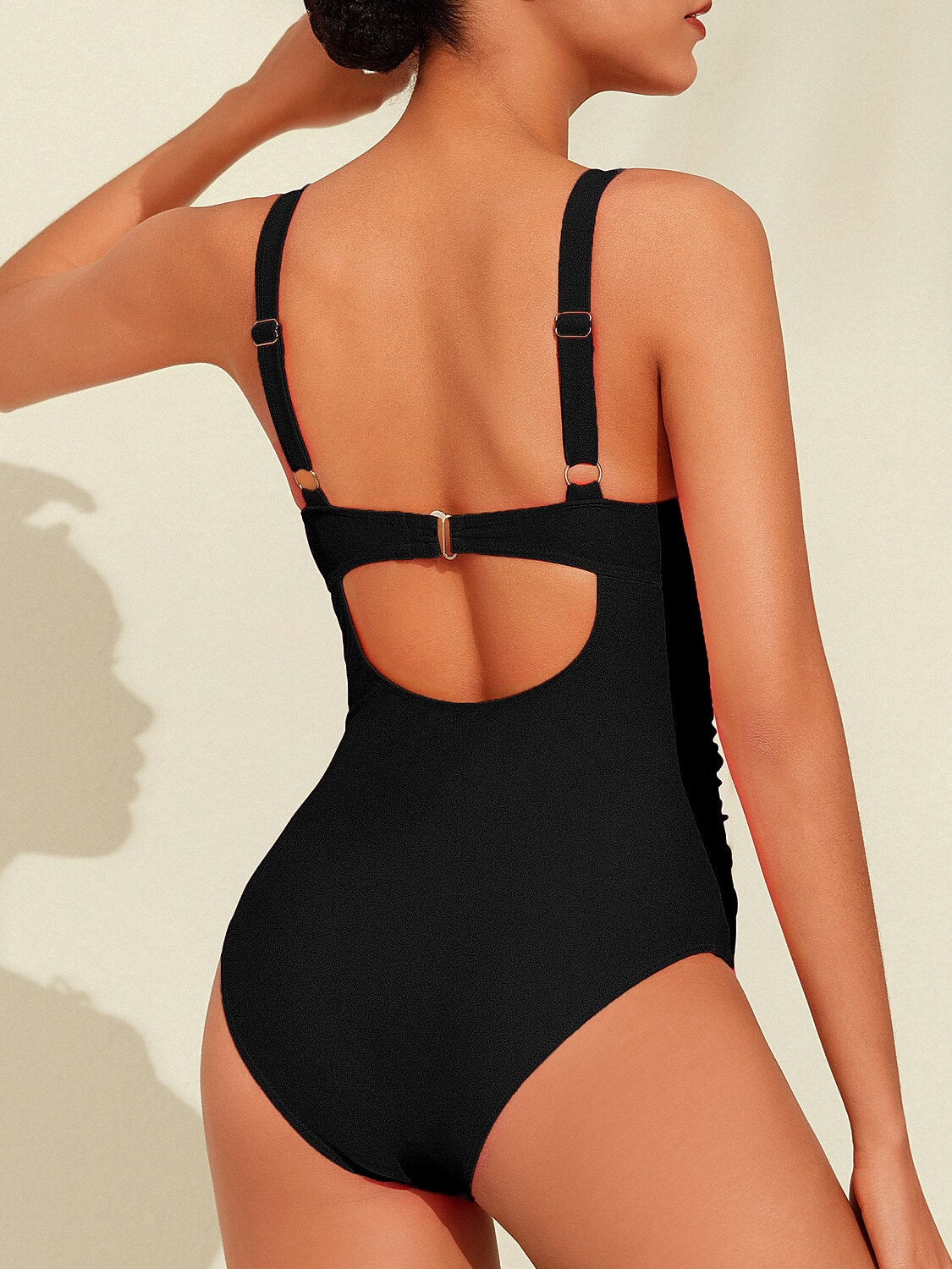Triangle V-Neck Petal Border One-Piece Vacation Swimsuit