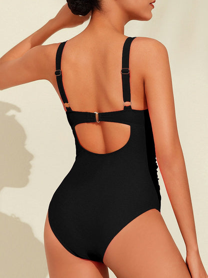 Triangle V-Neck Petal Border One-Piece Vacation Swimsuit