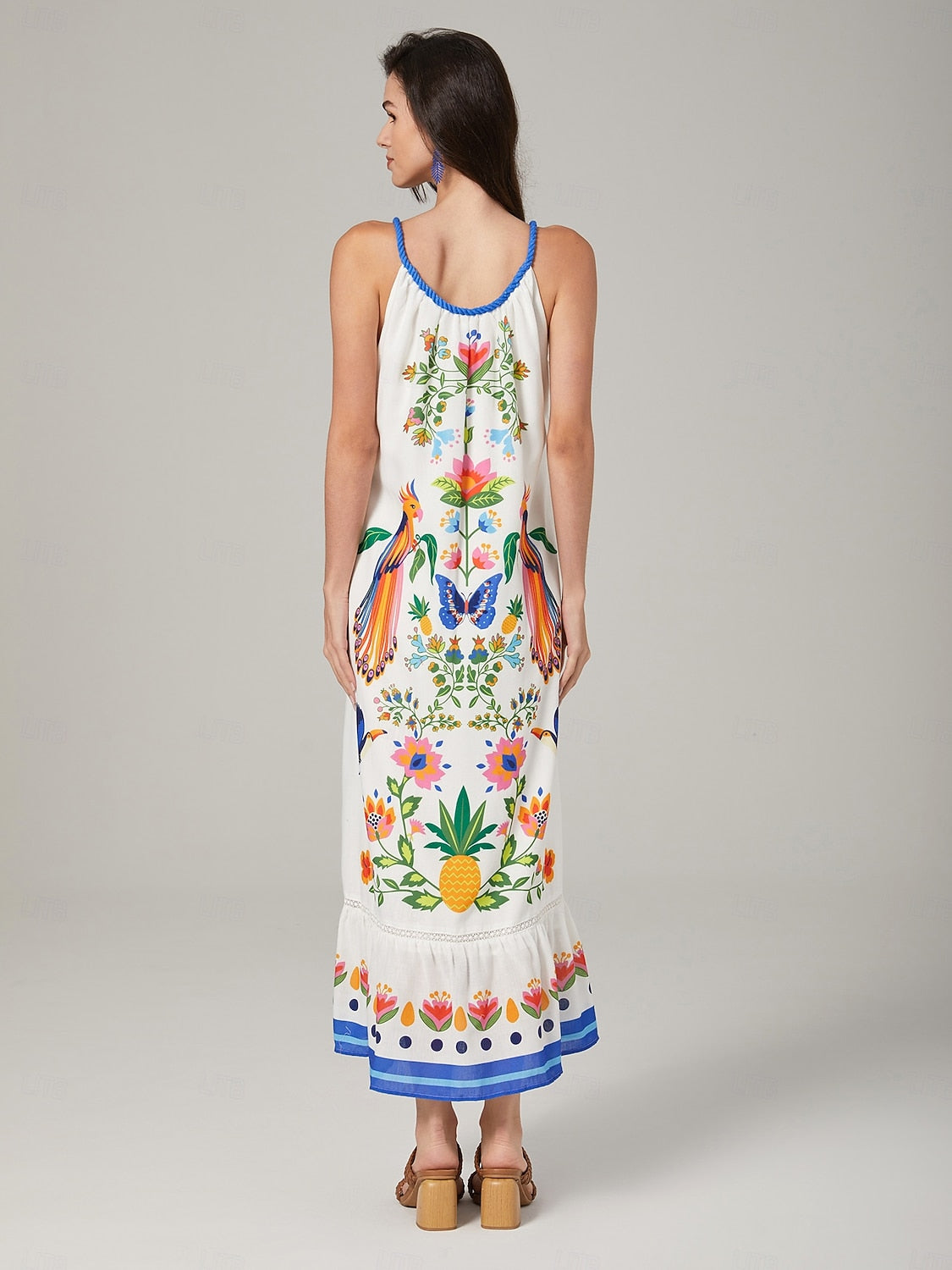 White-Toned Cotton Like Beach Vacation Floral Print Dress