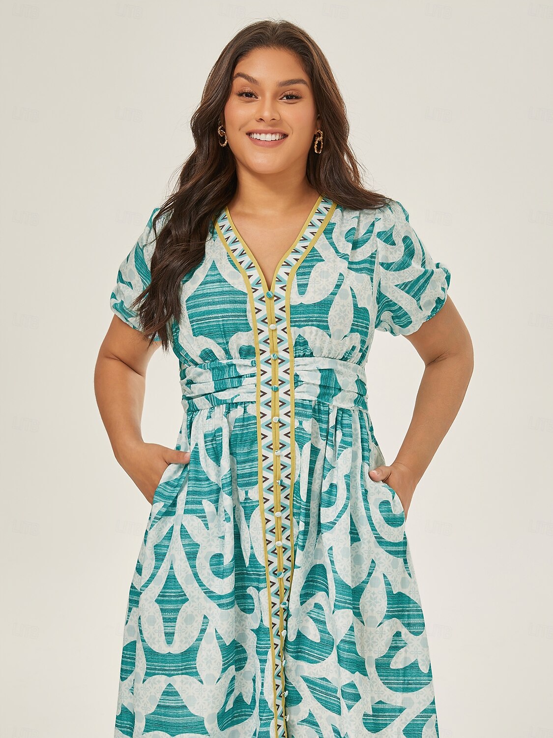 Puff Sleeve V Neck Maxi Dress