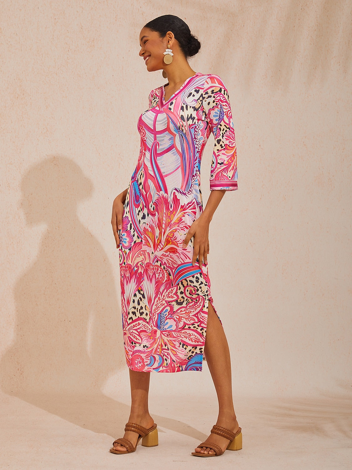 Abstract Leopard Paisley Print High Stretch Knit Maxi Dress