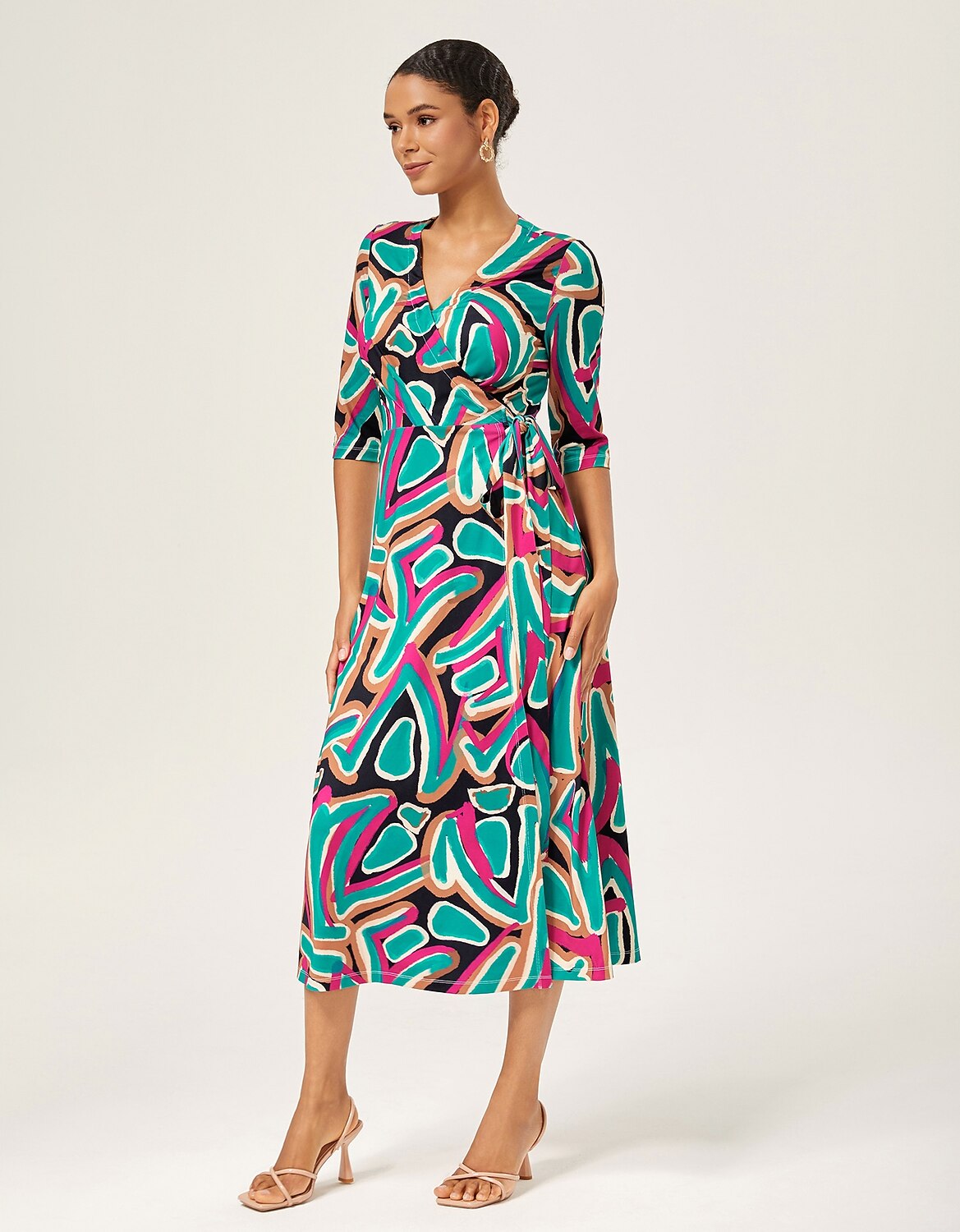 Colorful Abstract Printed Stretch Wrap Dress