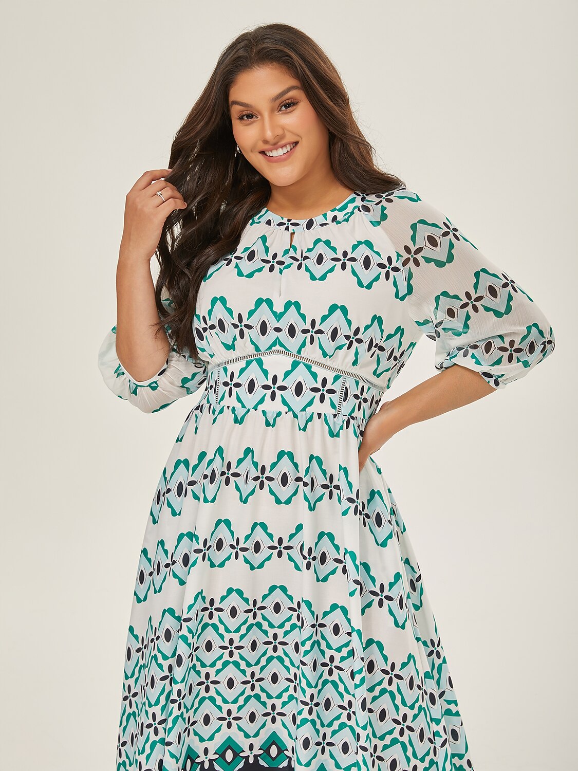 Geometric Cinched Waist Midi Dress