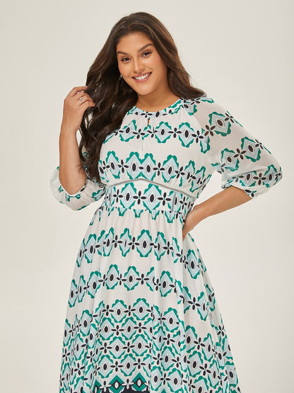 Geometric Cinched Waist Midi Dress