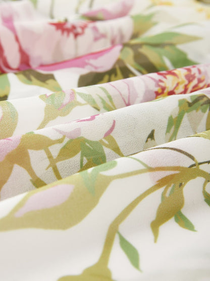 Elegant Floral Print Chiffon Flowy V-Neck Backless Maxi Dress