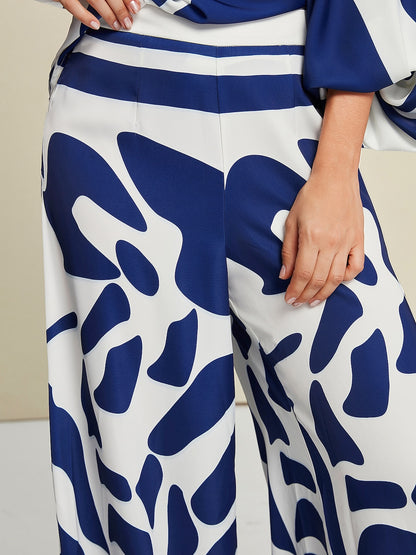 Satin Daily Casual Abstract Arts Wide Leg Pants
