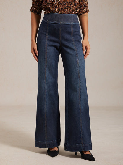 Casual Daily Solid Color Wide Leg Denim Pants