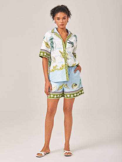 Linen Like Ocean-Themed Placement Print Set