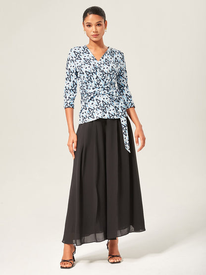 Stretch Geometric Print Waist-Tie Top