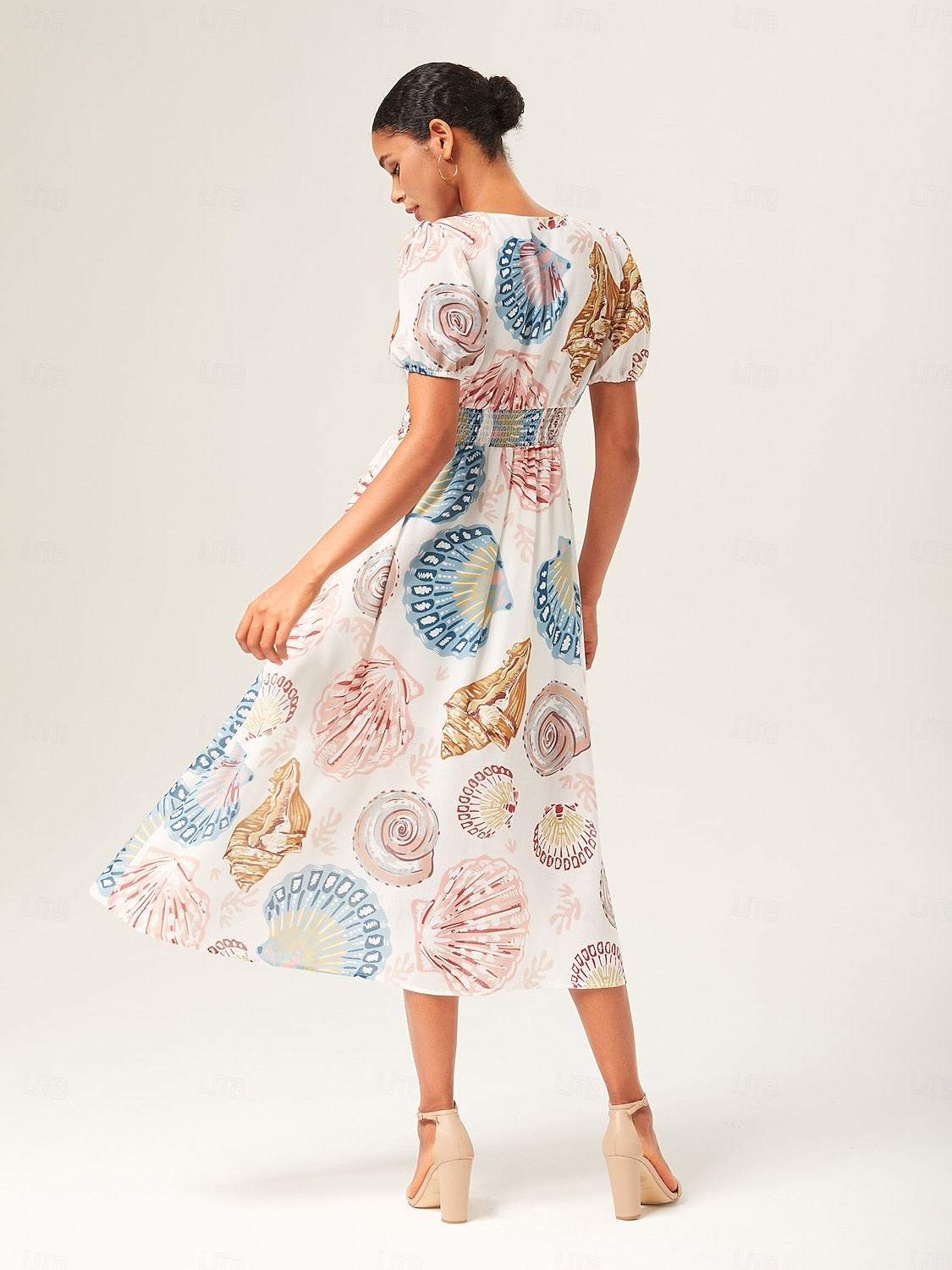 Linen-Like Smocked A-Line Midi Dress