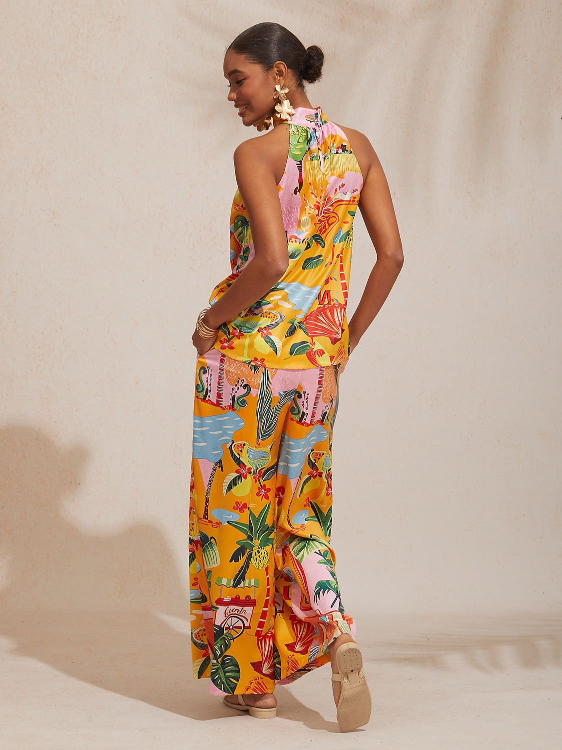 Vacation Beach Floral Print Straight Wide leg Pants