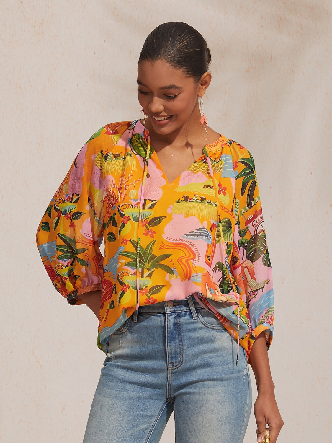 Vacation Beach Element Print Loose fit Chiffon Top