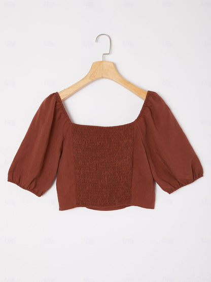 Lyocell-Blend Smocked Blouse