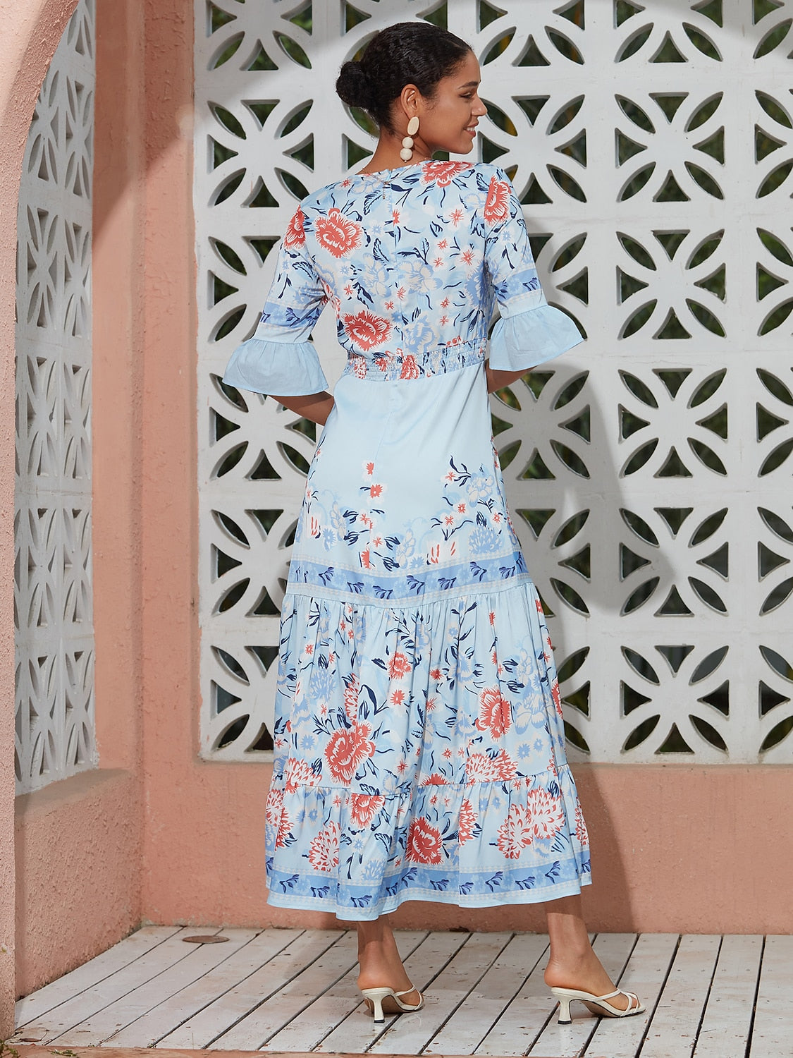 Maxi Dress Satin Floral Printing