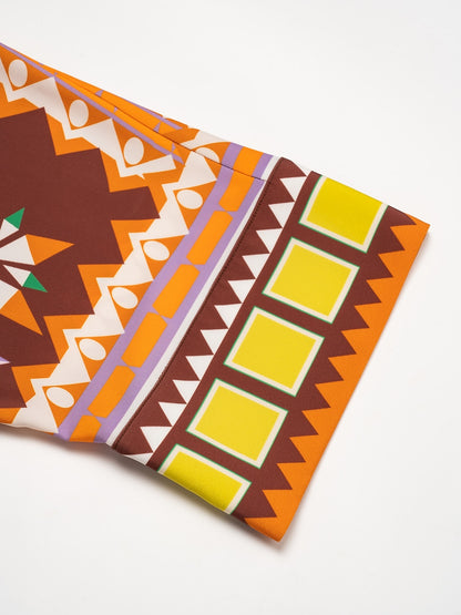 Shirt Brown Bohemian Geometric Graphic Satin Silk