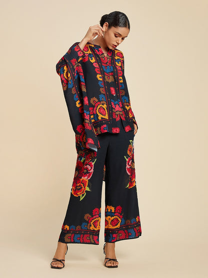 Top Chiffon Floral Print Lapel Ethnic Style