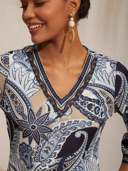 Vacation Paisley Pattern High Stretch Knit Top