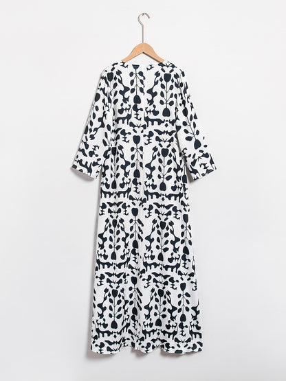 Satin Floral Geometric Pattern Vacation Maxi Dress