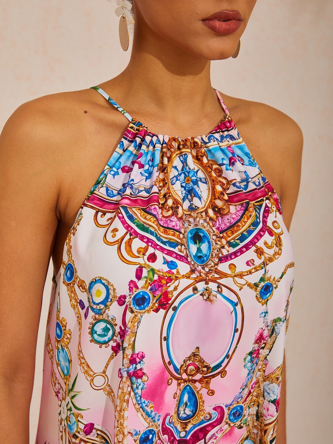 Vacation Jungle Print Sleeveless Loose Satin Maxi Dress