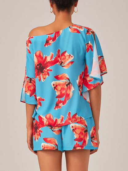 Vacation Floral Print High-Waisted Tie-Front Fresh Shorts