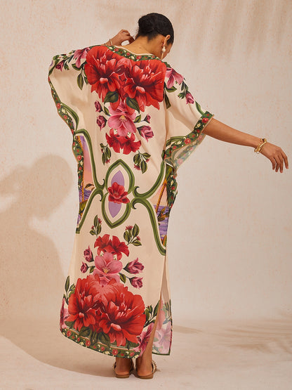Vacation Placement Floral Batwing Sleeve Chiffon Maxi Dress
