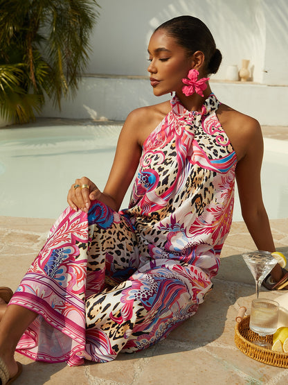 Vacation Pink Paisley Print Satin Short Top