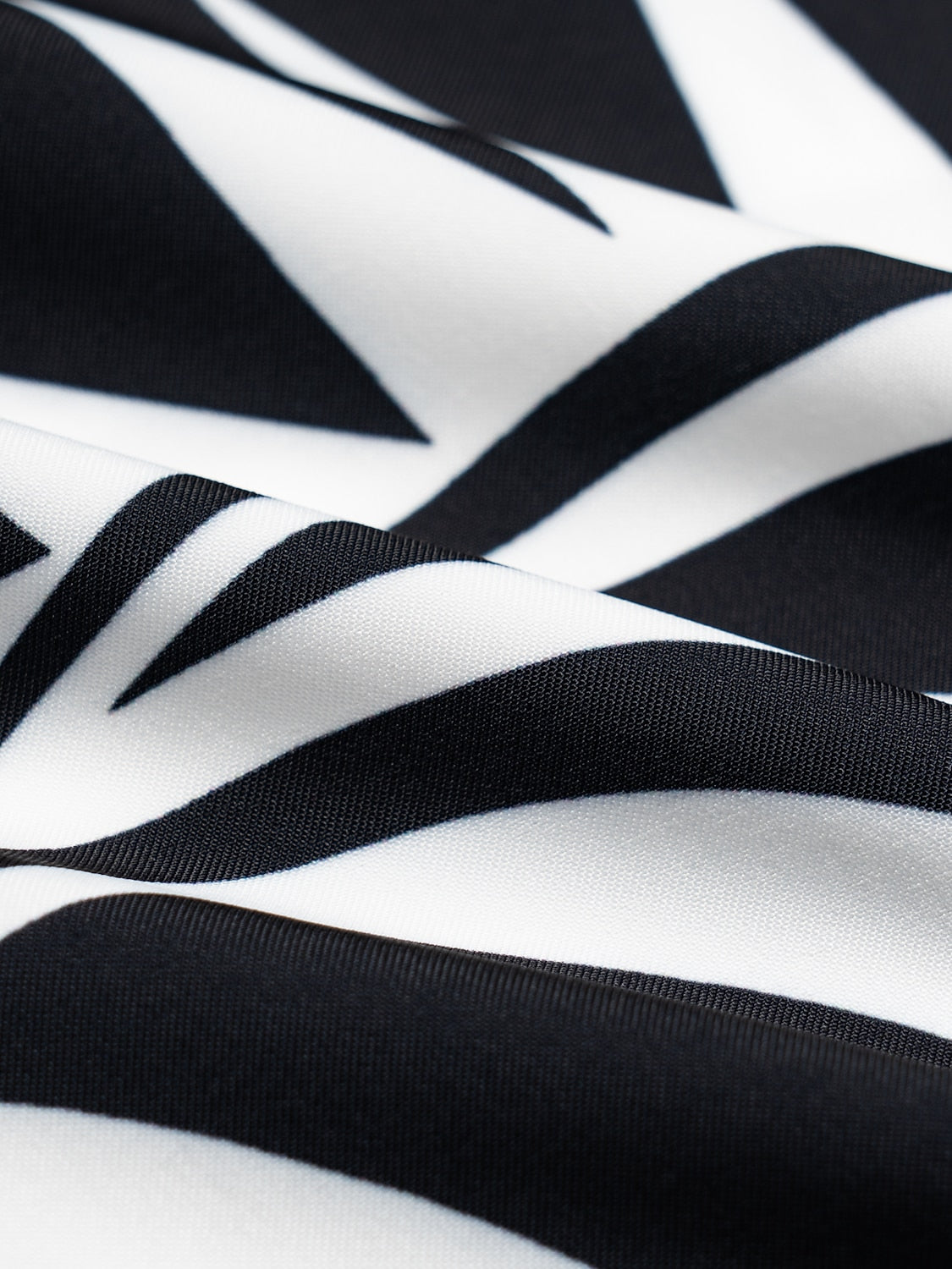 Blouse Black Satin Geometric Print Flare Cuff