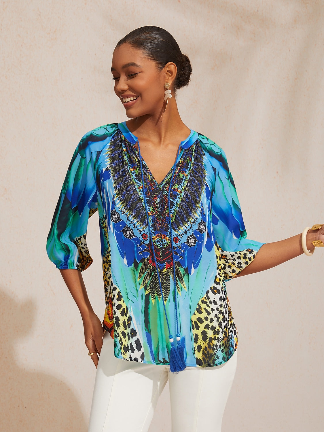 Vacation Jungle Beast Print Chiffon Top