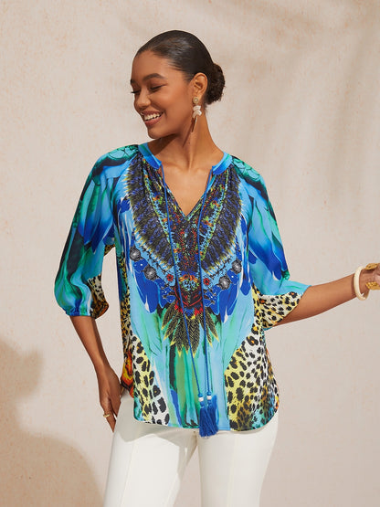 Vacation Jungle Beast Print Chiffon Top