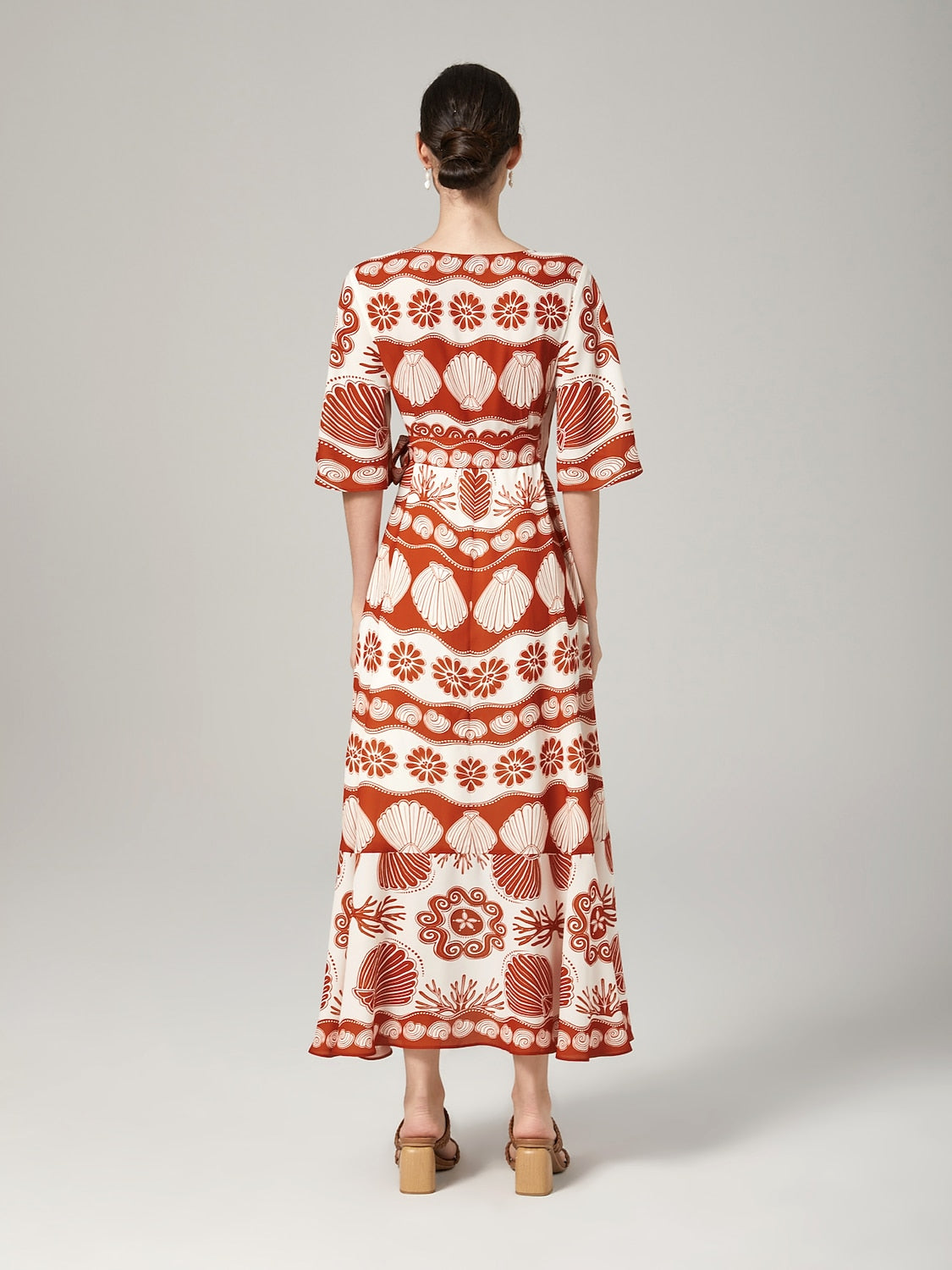 Ocean Elements Print Vacation Style Satin V-Neck Dress