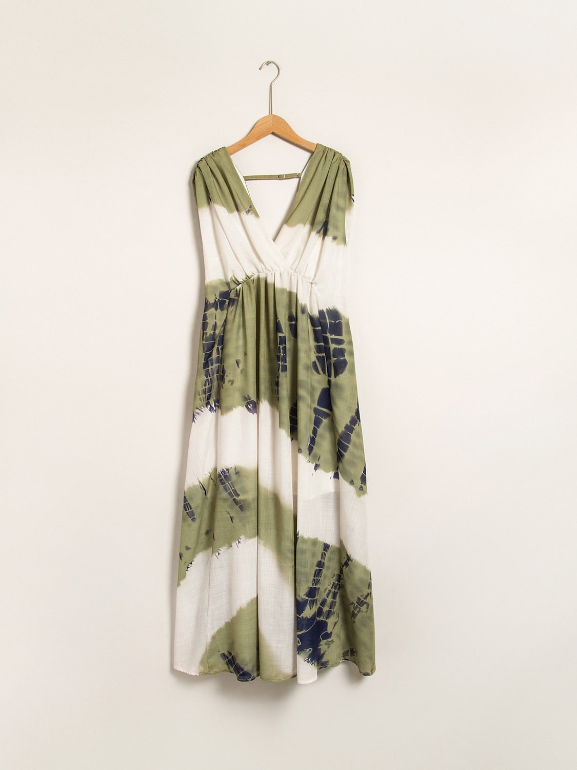 Linen-Like Tie-dye Print Vacation Style Sleeveless Maxi Dress