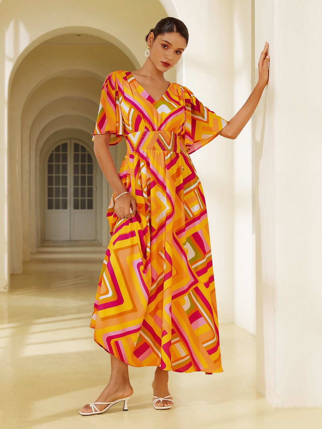 Chiffon Geometric Maxi Dress