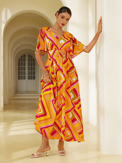 Chiffon Geometric Maxi Dress