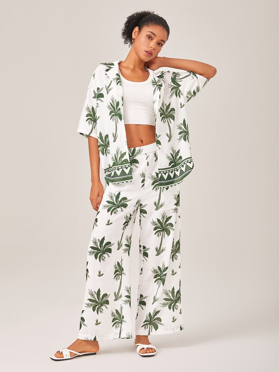 Vacation Palm Tree Print Loose Two-Piece Set