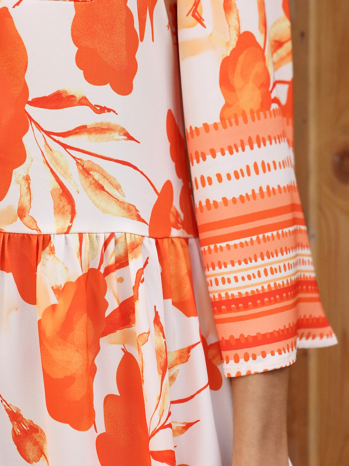 Maxi Dress Satin Loose Stand Collar Floral