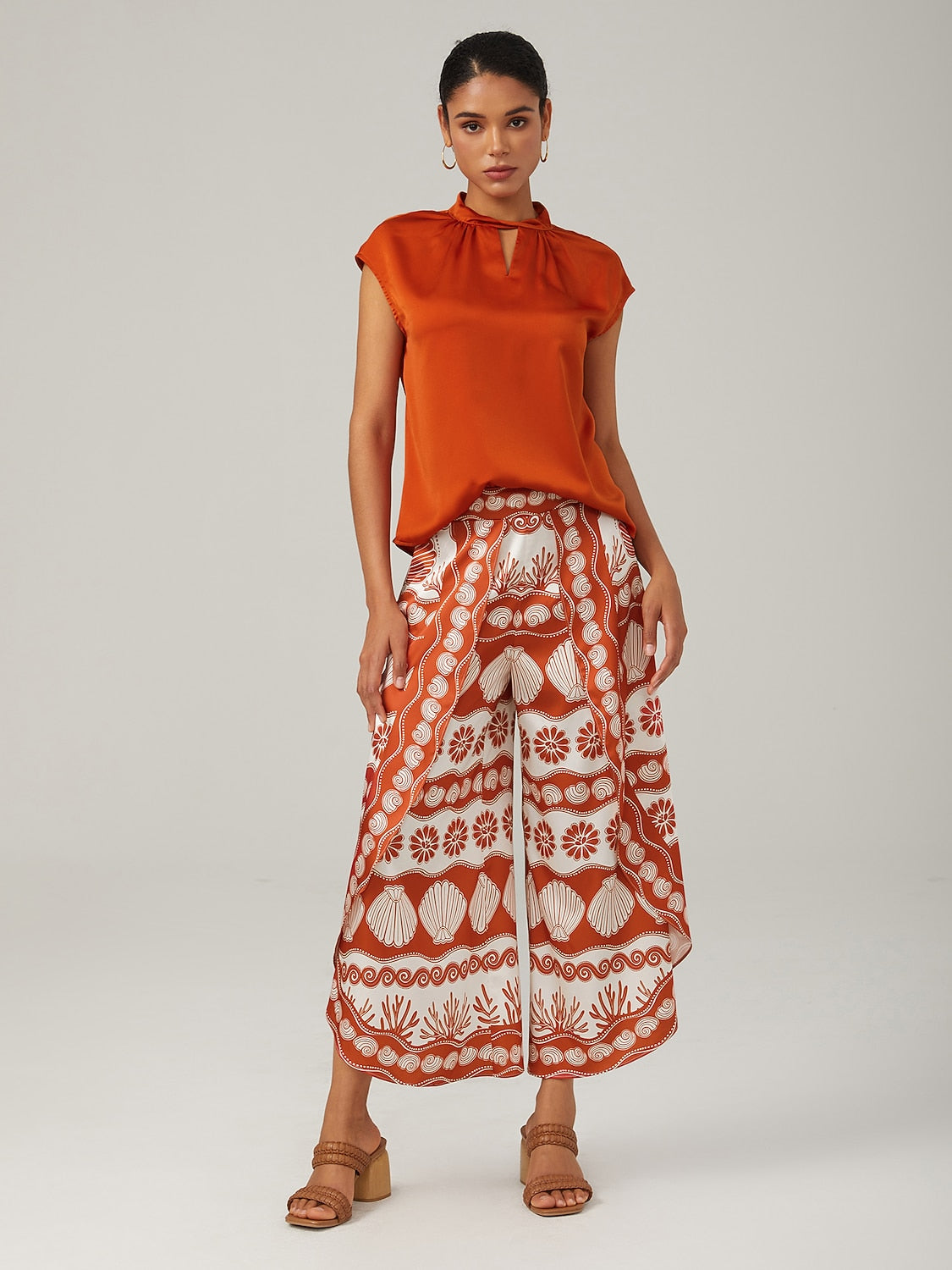 Orange Stand-Up Collar Sleeveless Knotted Top