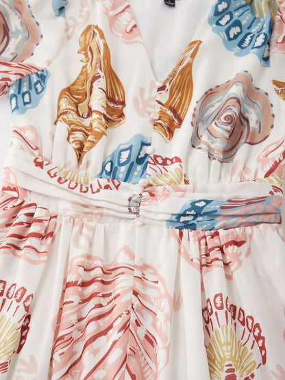 Linen-Like Smocked A-Line Midi Dress