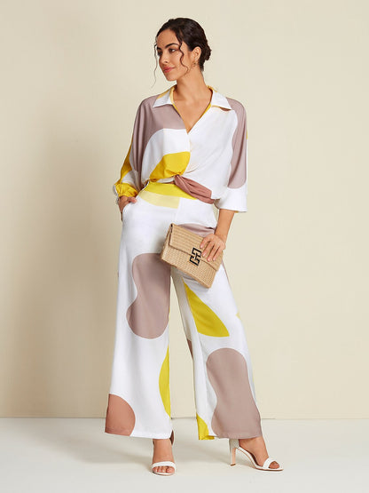 Satin Contrast Knot Front Balloon Sleeve Shirt