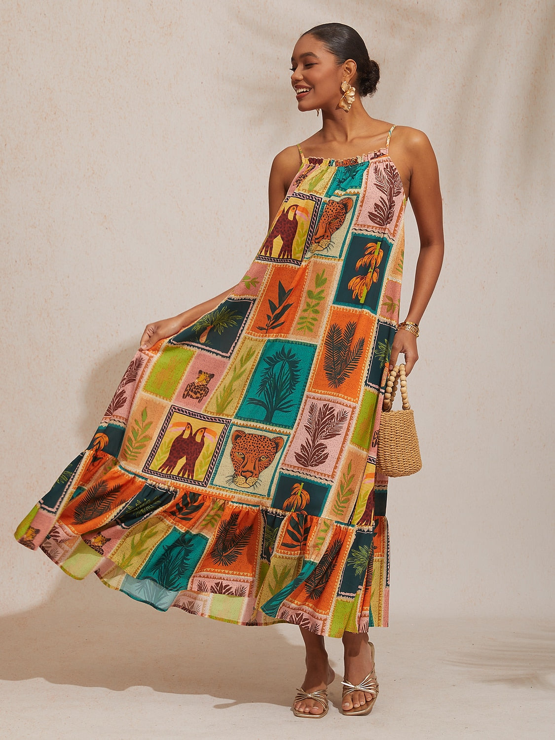 Vacation Beach Element Loose fit Chiffon Cami Dress