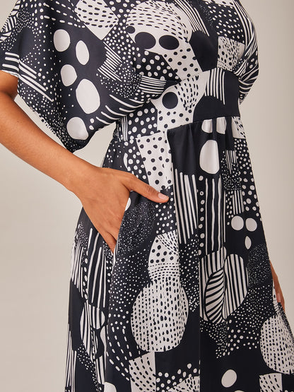 Midi Dress Chiffon Geometric Polka Dot Print