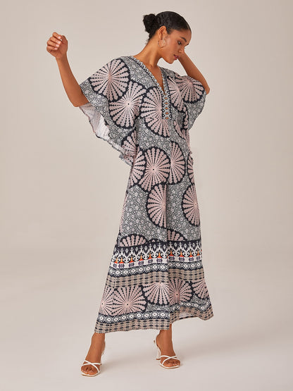 Satin Folk Print Magyar Deep umpsuit