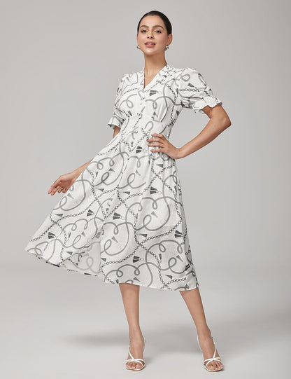 Chain Print Smocked Back Corset Dress